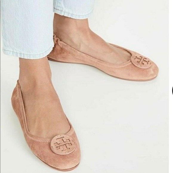 Tory Burch | Shoes | Tory Burchpink T Minnie Travel Suede Logo Ballet Flats  | Poshmark